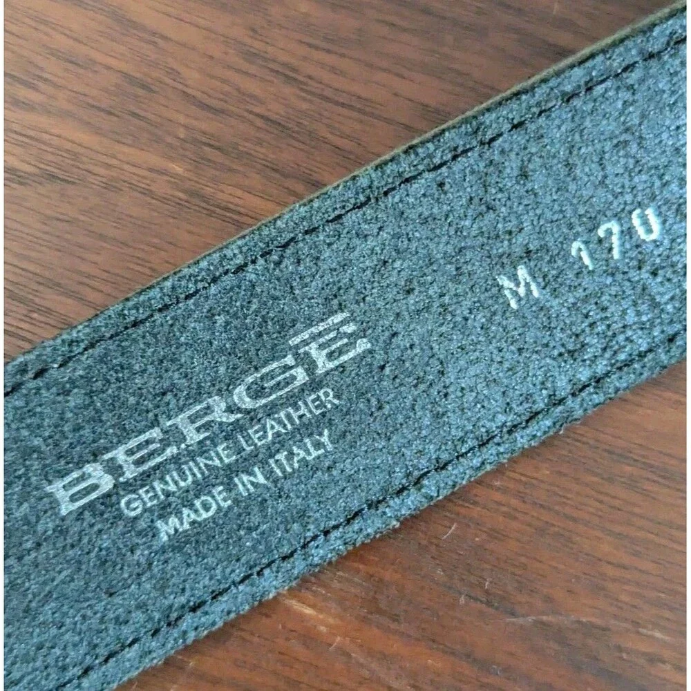 Vintage Italian Leather Belt Womens M Black Pebbled Ornate Pewter Buckle 34-38